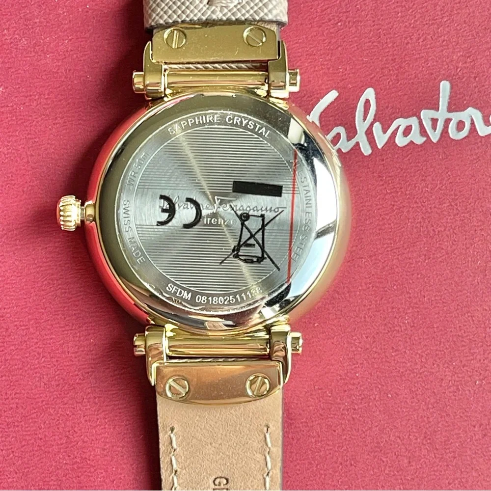 Salvatore Ferragamo Style Ladies Quartz Watch Pink Mother of Pearl Dial
